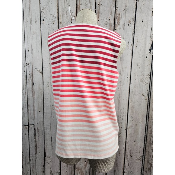 TALBOTS Petite MP Red Pink Striped‎ Criss Cross Tank Top Blouse Women's NW - Picture 3 of 7